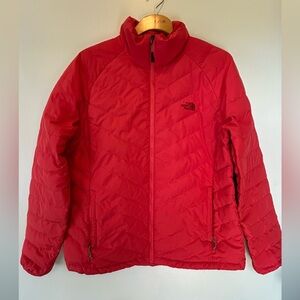 The North Face Vibrant shade of Red/Orange like the rose color. Quilted Jacket.